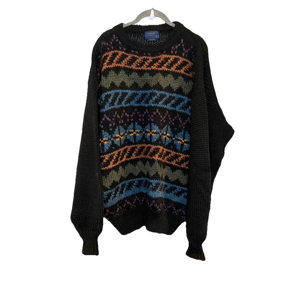 Vtg Cambridge Classics Mervyns Wool Blend Dad Grandpa Sweater Mens XL 90s Zigzag